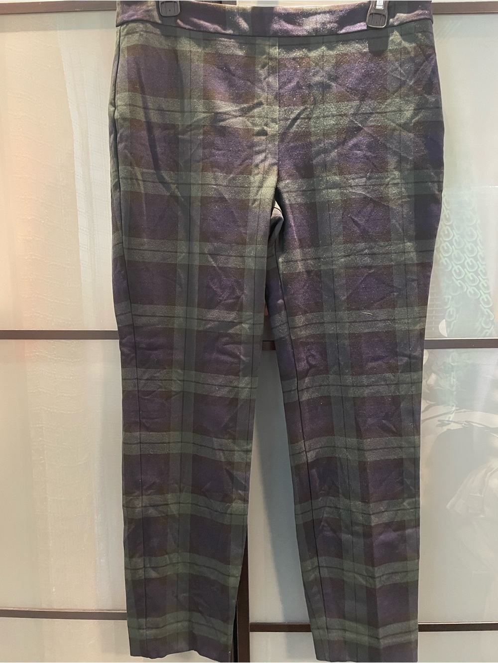 Talbots Olive & navy Plaid Straight-Leg Pants